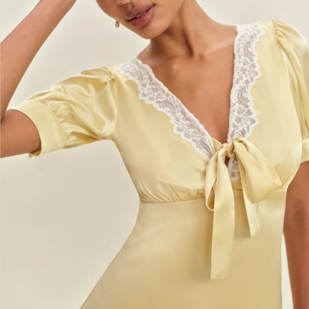 Reformation Avin Silk Dress Blonde